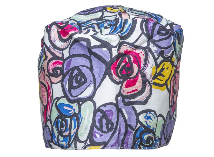 Satin line Scrub Cap with Buttons Graffiti Floral