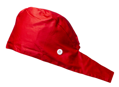 Satin line Scrub Cap with Buttons Red