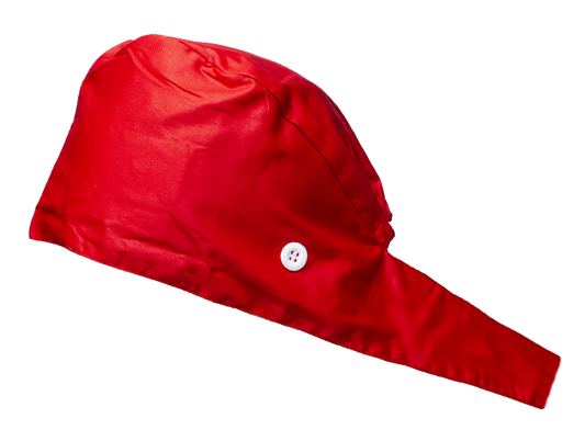 Satin line Scrub Cap with Buttons Red